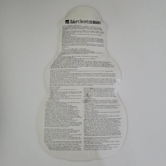 Ekco Snowman Cake Pan Non Stick Bakers Secret Vintage Metal Holiday Winter Mold - Picture 7 of 9